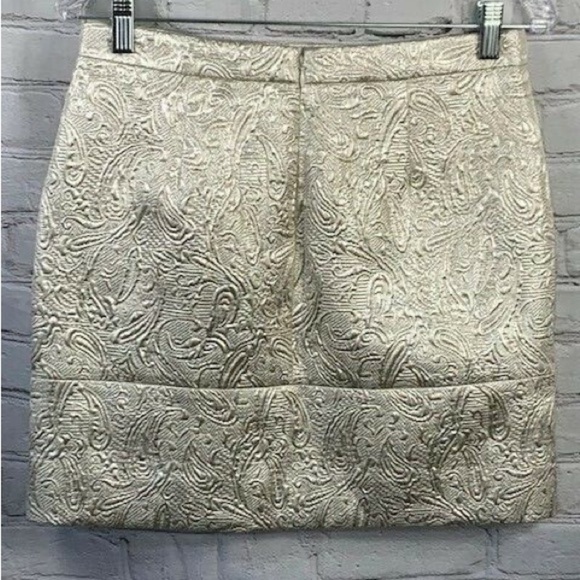 J. CREW Womens Origami Mini Skirt Metallic Matelasse Brocade Wrap Lined Zip Sz 8